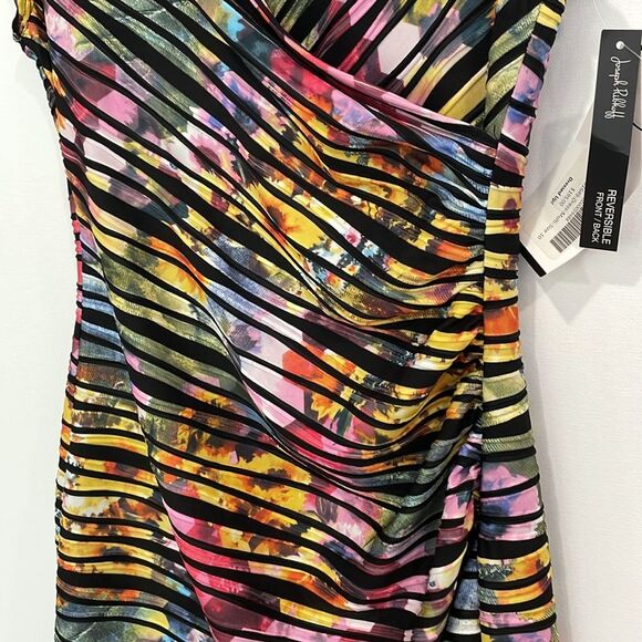 Joseph Ribcoff Floral Reversible Rainbow Pleated Dress Size 10 Colorful Bodycon - Picture 4 of 15